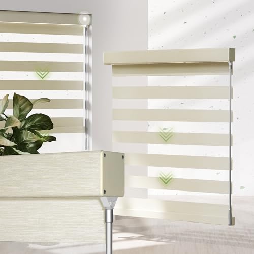 MoDanCeQ Zebra Blinds for Windows,Cordless Zebra Shades with Fabric Wrapped Cassette,Light Filtering Custom Window Blinds with UV Protection, Light Beige, 43