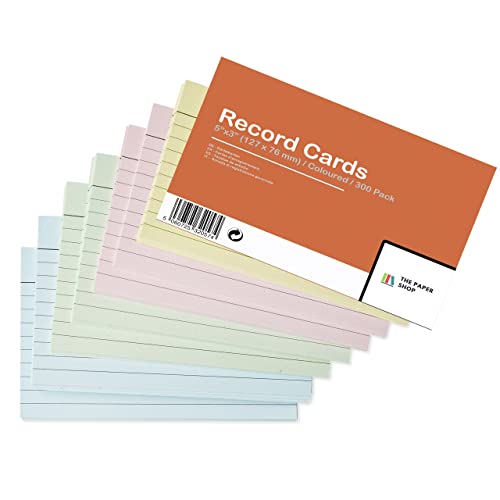 Tarjetas de revisión de 5 x 3 tarjetas de registro de colores, tarjetas de registro rayadas (5 x 3 pulgadas), tarjetas flash en blanco de 127 mm x 76 mm, tarjetas de índice (300)