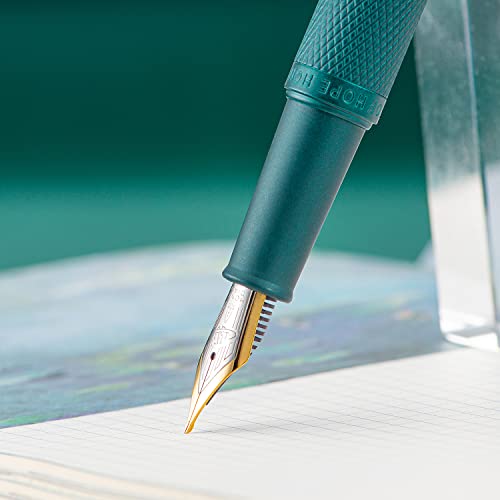 Image of Hongdian Green Forest Fountain Pen Blade Nib Classic Design Calligraphy Pen with Converter and Metal Pen Case Set