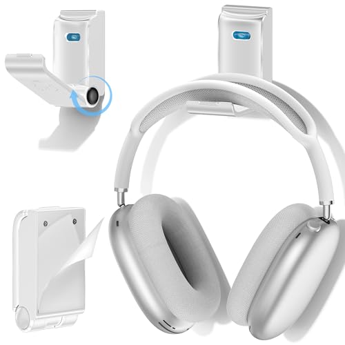 Soporte Cascos Pared de Juegos, Soporte Auriculares Gaming Plegable Universal, Soporte Cascos Pared Autoadhesivo, Soporte para Cascos Gaming Apto para Todos los Tamaños de Auriculare, 2 Piezas, Blanco