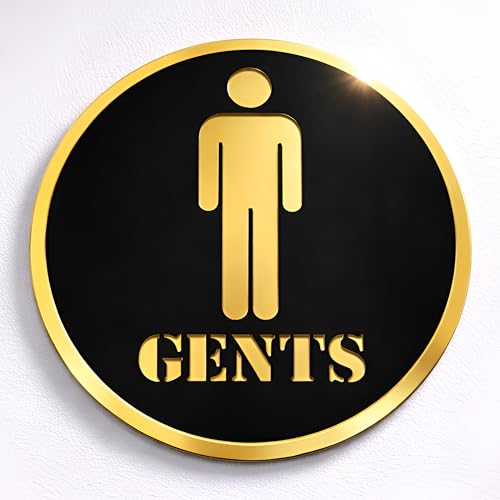 Image of Gent Round Acrylic Signage Sticker - Self-Adhesive Men Restroom Sign for Office, Storefront, Cafe, Hotel, Restaurant, Business & Shop - Premium Black Gold Label for Glass & Smooth Surfaces