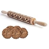 Christmas Wooden Rolling Pins Deeply Engraved Embossing Rolling Pin with Christmas Deer Symbols and...