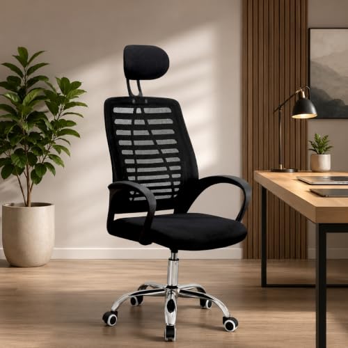 Image of Casa Copenhagen,Mesh Office Desk Chair,Rocking Chairs Ergonomic Computer Chair Adjustable High with Headrest and Comfortable Armrest Swivel Chair - Jet Black & Black Handle