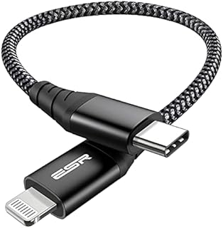 ESR USB-C to Lightning Cable, 0.5 ft (0.2 m), MFi-Certified, PD Fast Charging Cable for iPhone 14/14 Plus/14 Pro/14 Pro Max, iPhone 13/12 Series, iPhone SE 2022/11/XR, Braided Nylon, Black