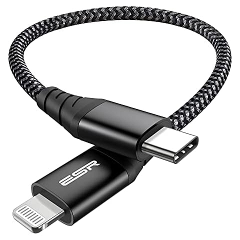 ESR USB-C to Lightning Cable, 0.5 ft (0.2 m), MFi-Certified, PD Fast Charging Cable for iPhone 14/14 Plus/14 Pro/14 Pro Max, iPhone 13/12 Series, iPhone SE 2022/11/XR, Braided Nylon, Black Cover