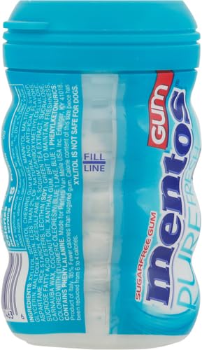 Image of Mentos Pure Fresh Sugar-Free Chewing Gum with Xylitol, Wintergreen, 90% Recyclable Curvy Bottle, 50 Pieces per Bottle (Pack of 1)