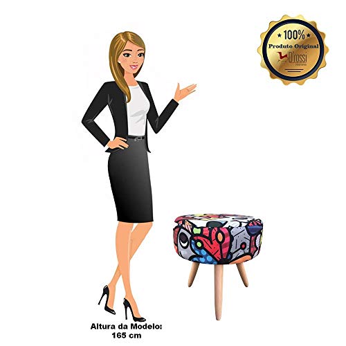 Kit 02 Puff Banqueta Berlim Redondo Estampado Romero Britto Gato Pés Natural - D'Rossi
