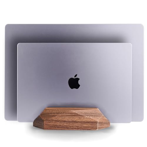 Nuvograin Dual Laptop Holder Adjustable Vertical Laptop Stand 2 Slots MacBook Stand Wood Wooden Laptop Stand Vertical Laptop Holder for Desk Widen Dock Fits All MacBook/Surface pro