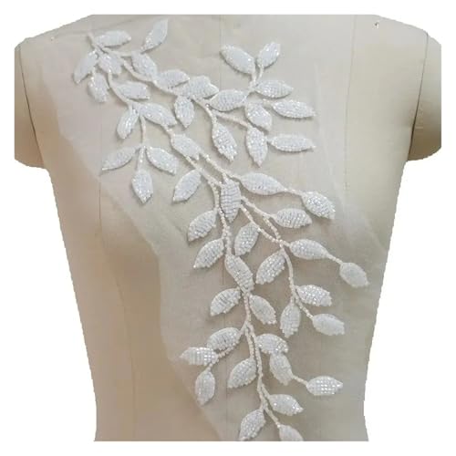 Apliques de encaje con bordado de abalorios Apliques de costura con cuentas, parche encaje, bordado, apliques for vestido velo(White beads 1pc)