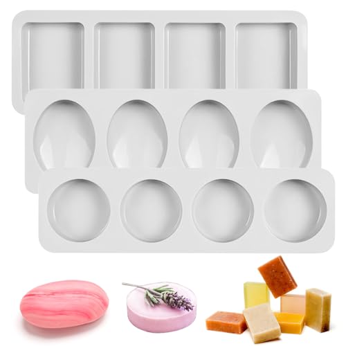 Sporgo 3 Moldes de Silicona para Jabón: Rectangular y Ovalado Con 4 Cavidades, para Fundición y Manualidades Caseras, Fáciles de Desmoldar