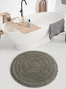 SASHAA WORLD Round Reversible Crochet Bath Mat, Super Absorbent 100% Cotton & Quick Dry Bath Rug for Bathroom Floor Mats (60 cm,Grey)