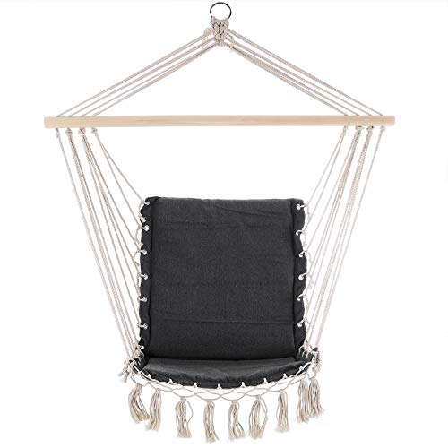 DETEX® Hängesessel 150kg Belastbarkeit Sitzkissen Makramee Outdoor Indoor Hängeschaukel Hängestuhl Hängesitz Schaukel Schaukelstuhl Grau