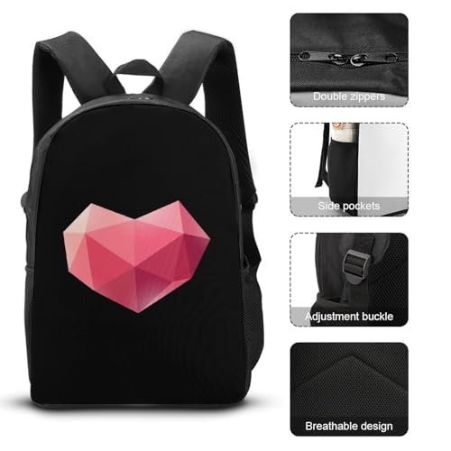 Geometry Heart Classic Backpack Lunch Bag Pencil Case 3 Piece Set Travel Daypack3
