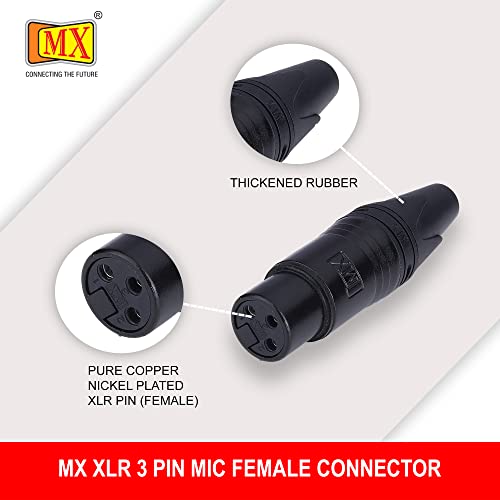 Image of MX 3 Pin XLR connector Microphone Connector pin Pure Copper Nickel Plated Pins1 for High Conductivity microphone cable connector PERENT (3 PIN BLACK COATING, Pack of 10, Female Connector)
