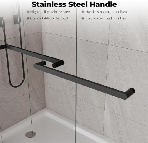 Image of 56-60 Inch Frameless Sliding Shower Enclosure,76 inch Height | 8mm Clear Tempered Glass with Matte Black Hardware | Adjustable Width Bathroom Door for Walk-in Showers