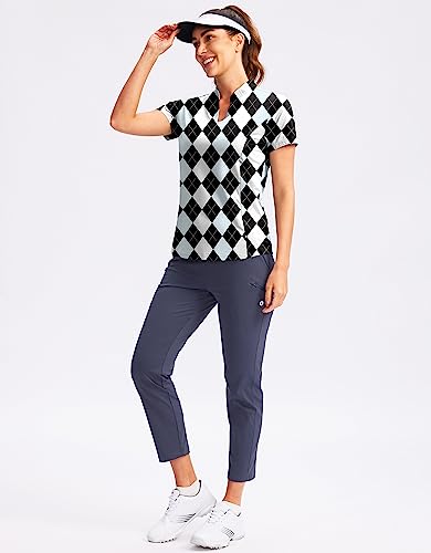 Image of Obla Women's Golf Polo Shirt V-Neck Short Sleeve Collarless Quick Dry Tennis Running T Shirt Golf Tops for Women