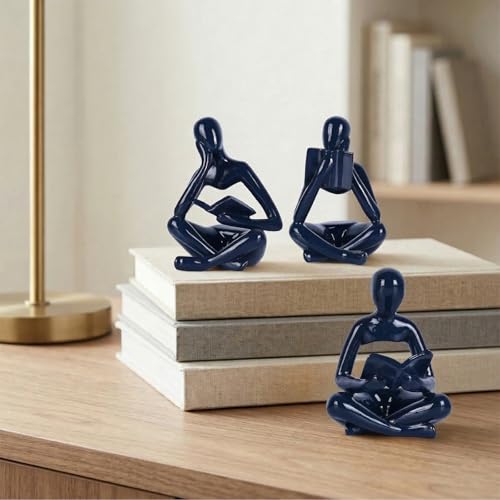Set de 3 estatuas decorativas pensador azul QIANLING miniatura 7