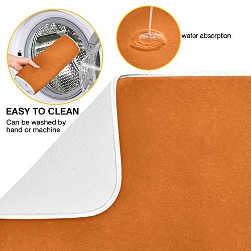 xigua Dish Drying Mat Plain Rust Orange Solid Color Drying Mat for Kitchen Counter Heat-Insulating and Heat-Resistant Polyester Absorbent Tableware Drying Pad Kitchen Countertop Anti-slip Draining Mat