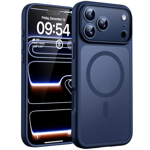TOCOL Magnetic for iPhone 17 Pro Max Case 6.9-Inch, Upgraded Camera Protection, Built-in Magnetic Ring, Compatible with MagSafe, Shockproof Non-slip Translucent Matte Phone Case, Dark Blue | Built-in magnets, camera lens protection, military protection, anti-fingerprint, anti-scratch, translucent matte back case