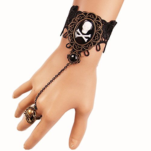 Miuniko Women Holiday Personality Pirate Skull Bracelet Wristband With Finger Ring Jewelry Accessory #TOP1