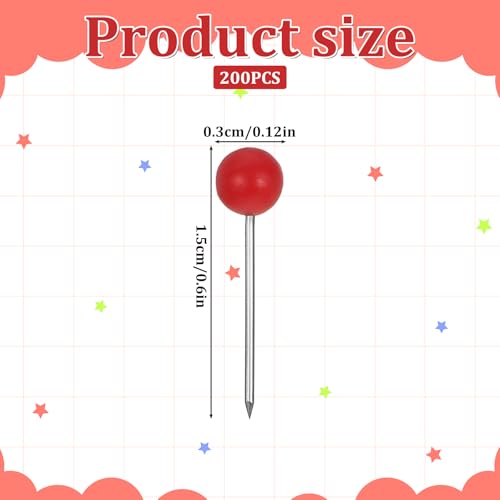 200 Stück Rote Reißzwecken, Kleine Runde Stecknadeln für Landkarten, 1/8 Zoll Rote Pinnadeln für Karten, Korktafeln, Pinnwände, Wände