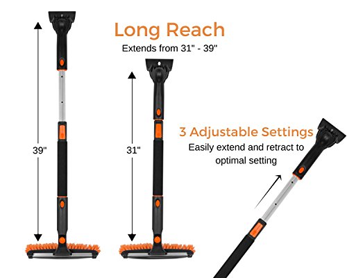Snow Moover 39" Extendable Snow Brush With Squeegee, Ice Scraper & Emergency Car Snow Shovel - Foam Grip - Auto Window Ice Removal - No Scratch Removal Tool - Trucks Suv - Vehicle Windshield #TOP6