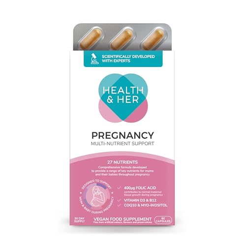 Health & Her Pregnancy Multi-Nutrient Support - Pregnancy Vitamins for Women - Contains Folic Acid, Selenium, Vitamin B12, Zinc and Magnesium - 1 Month Supply - 60 Capsules - Vegan & Gluten Free