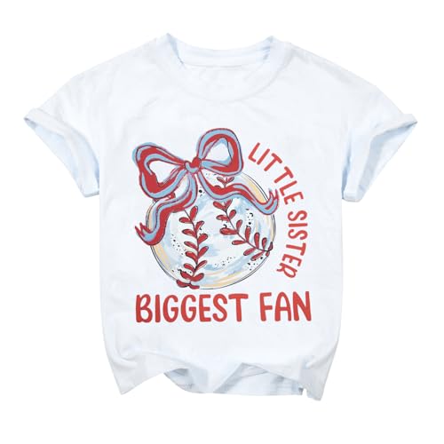 Image of FRYAID Toddler Baseball Sister Shirt Baby Girl Baseball Outfit Big Sister Shirt Birthday Girl T-Shirt Summer Cotton Tee Top