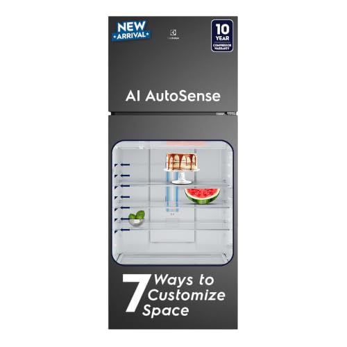 Image of Electrolux 431L 1 Star Double Door Refrigerator with AI AutoSense, GreenZone AHC Technology, Frost Free, Inverter Compressor, Sphere Ice Tray, UltimateTaste 700, ETM4302C-B, Charcoal Black