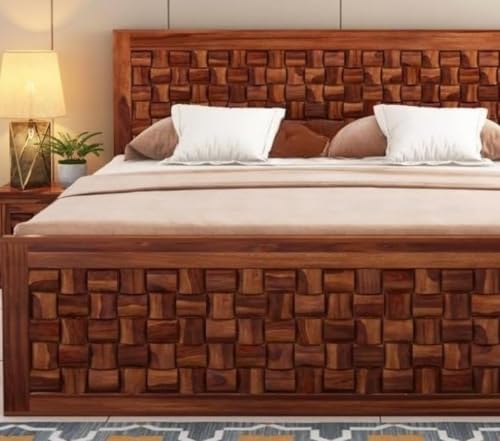 Image of Sheesham Wood 1 Bed Without Storage Solid Wooden Cot Bed Elegant and Functional Bedroom Living Room Home (Honey-Newar, King)