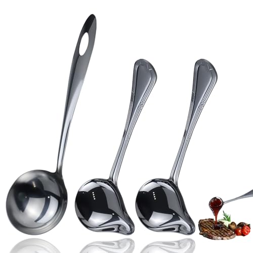 Lot de 2 louches à sauce avec bec verseur - 20,5 cm - En acier inoxydable - Cuillère à sauce en acier inoxydable - Cuillère à sauce - Petite louche à...
