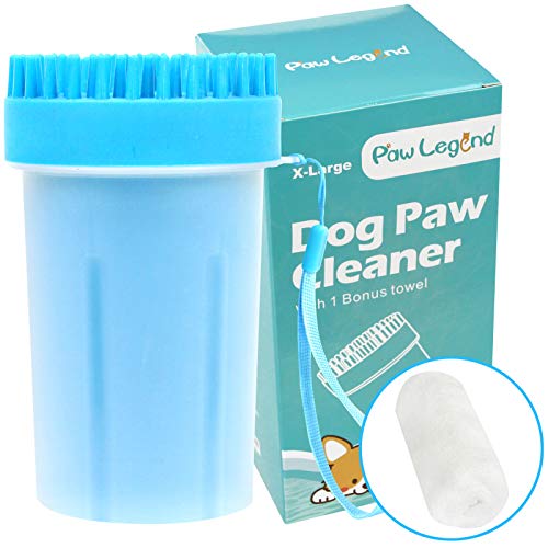 Upgrade 2 in 1 Dog Paw Cleaner & Pet Grooming Brush - Portable Pet Paw Cleaner with Towel,Soft Silicone Dog Foot Washer for Dog Cat Grooming with Muddy Paws (Blue,Large)