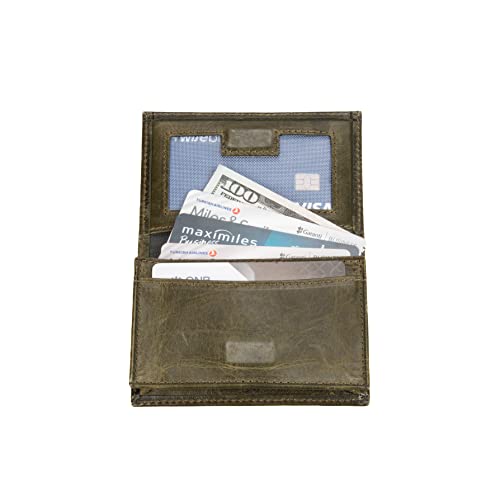 grande 3601 Genuine Leather Card Holder For Women and Men Slim Minimalist Card Case Small Magnetic Wallet (Rustic Green)4