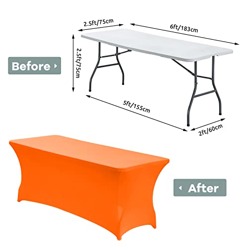 Image of CWK 6FT Waterproof Stretch Spandex Table Cover for Rectangular Tables - Elastic Fitted Tablecloth for Folding Tables,Wrinkle Resistant Table Cloth for Parties, Weddings,Banquets & Events(Light Orange)