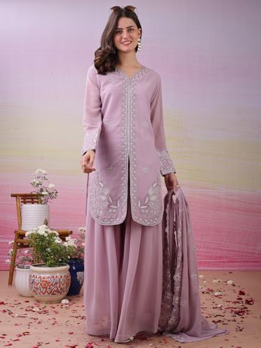 Image of Women's Embroidered Kurta Palazzo Set with Dupatta,Ethnic Suit, for Festive