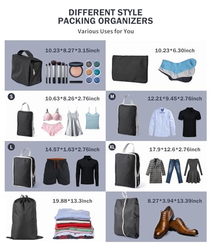 8 Set Compression Packing Cubes Travel, Ultralight Expandable 60% Space Saving Packing Cubes for Travel Compression,Packing Compression Organizing Accessories for Women/Men (Black)