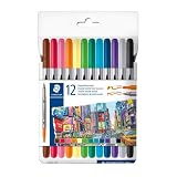 STAEDTLER Długopisy do kolorowania - dwustronne, szerokość linii 0,5-3,0 mm, 12 różnych kolorów, 12 sztuk, 3200 C12