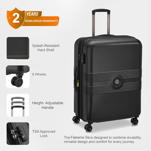 Image of DELSEY PARIS FLANERIE SE 55 cms Small Cabin Polycarbonate Hard Sided 8 Wheels and Expandable Spinner Suitcase /Trolley Bag for Travel with TSA Lock- Black