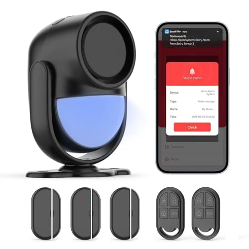 Home Alarm System，2.4G WiFi PIR Motion Sensor Alarm, Wireless DIY Smart Door/Window Alarm for Home Security with Phone APP Alert 4-Piece Kit（2Door Window Sensor），for House Apartment Office,Black