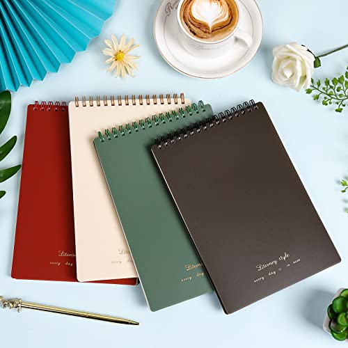 Rhuyoshn Spiral Notebooks Steno Pads Wirebound Memo Notepads, Colorful Moisture Resistant Pp Cover, 5.4" X 8.5", 4 Pads/Pack, 80 Sheets/Pad(Line) #TOP6