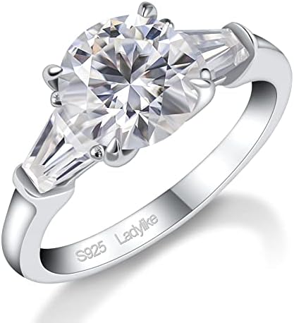 Ladylike Moissanite Engagement Rings for Women 3 Stone Round Cut Lab Created Diamond Rings D Color VVS1 14K White Gold Plated Anniversary Wedding Promise Ring for Women,Size 8