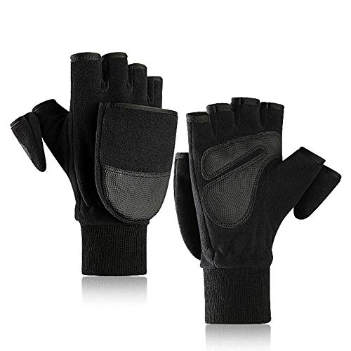 Baiwka Gants de moufles Convertibles, Gants Polaires Chauds à Demi-Doigts en Polaire, écran Tactile, Mitaines Thermiques sans Doigts avec Couverture pour vélo de Moto d'hiver, Photographie (M)