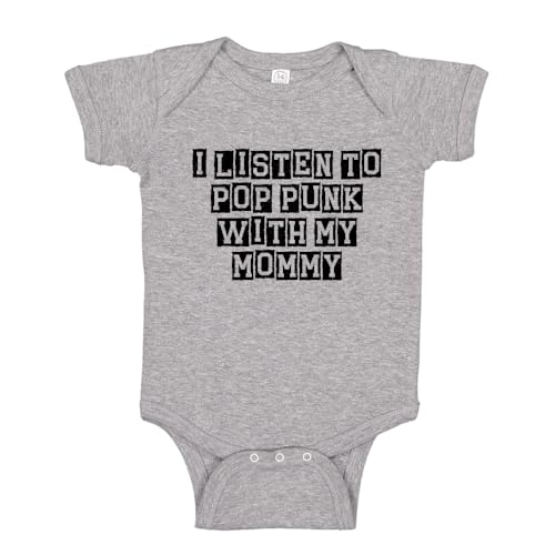 Image of I Listen to Pop Punk with My Mommy Baby One Piece Bodysuit Or Toddler Shirt Cute Pop Punk Baby Outfit