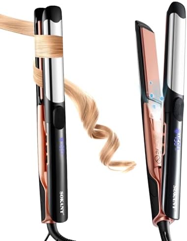 TYMO Flat Iron Hair Straightener and Curler 2 in 1 — side view showing full product dimensions