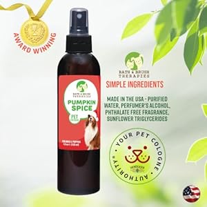 Bath  brush therapies® pumpkin spice pet cologne 4 5 oz for dogs | long lasting odor eliminator | paraben free | biodegradable and non toxic | made in usa   cucciolini doodles