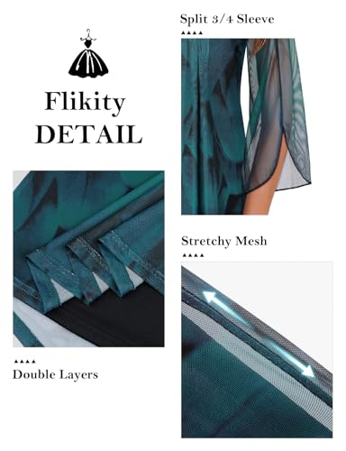 Flikity Women's Blouses & Shirts, Womens Chiffon Tops Floaty 3/4 Sleeves Ladies Tunic Going Out Party Casual V Neck Pleats Work Office Wear M Peacock Blue - Image 5