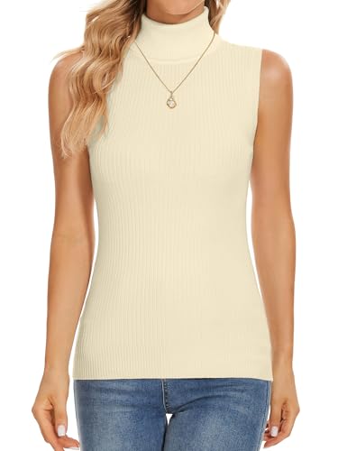 Image of Sleeveless Turtlenecks Tops for Women Slim Fit Knit Sleeveless Vest | Lightweight Stretchy Turtleneck Sweater Women Business Casual Wear