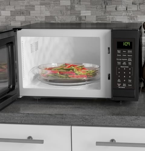 Image of GE Countertop Microwave Oven, 900 Watt, 0.9 Cu. Ft., Black, GCST09N1WBB | 7 Convenience Cook Settings, One-Touch Controls, Child Lock Technology, Glass Turntable, for Kitchen, Dorm, Office, Apartment