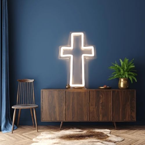 Image of Anrookie Neon Cross Sign for Wall Decor, USB Powered LED Cross Neon Light with Dimmable Feature for Bedroom, Wall, Christening, Christmas, Kids Birthday Party Decor