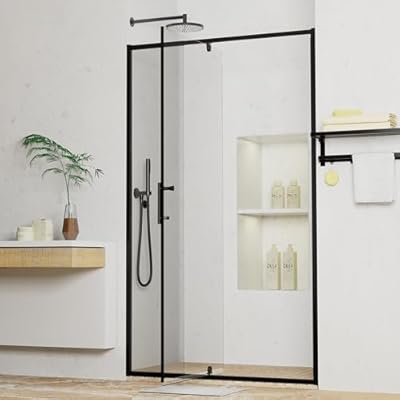 38-42"W x 71"H Pivot Swing Glass Shower Door, 1/4"(6mm) Clear Tempered Glass Pivot Frame Sliding Shower Door, Quiet-Close, Reversible Installation, SGCC Certified (Matte-Black-Pivot-B, 42''W x 71''H)